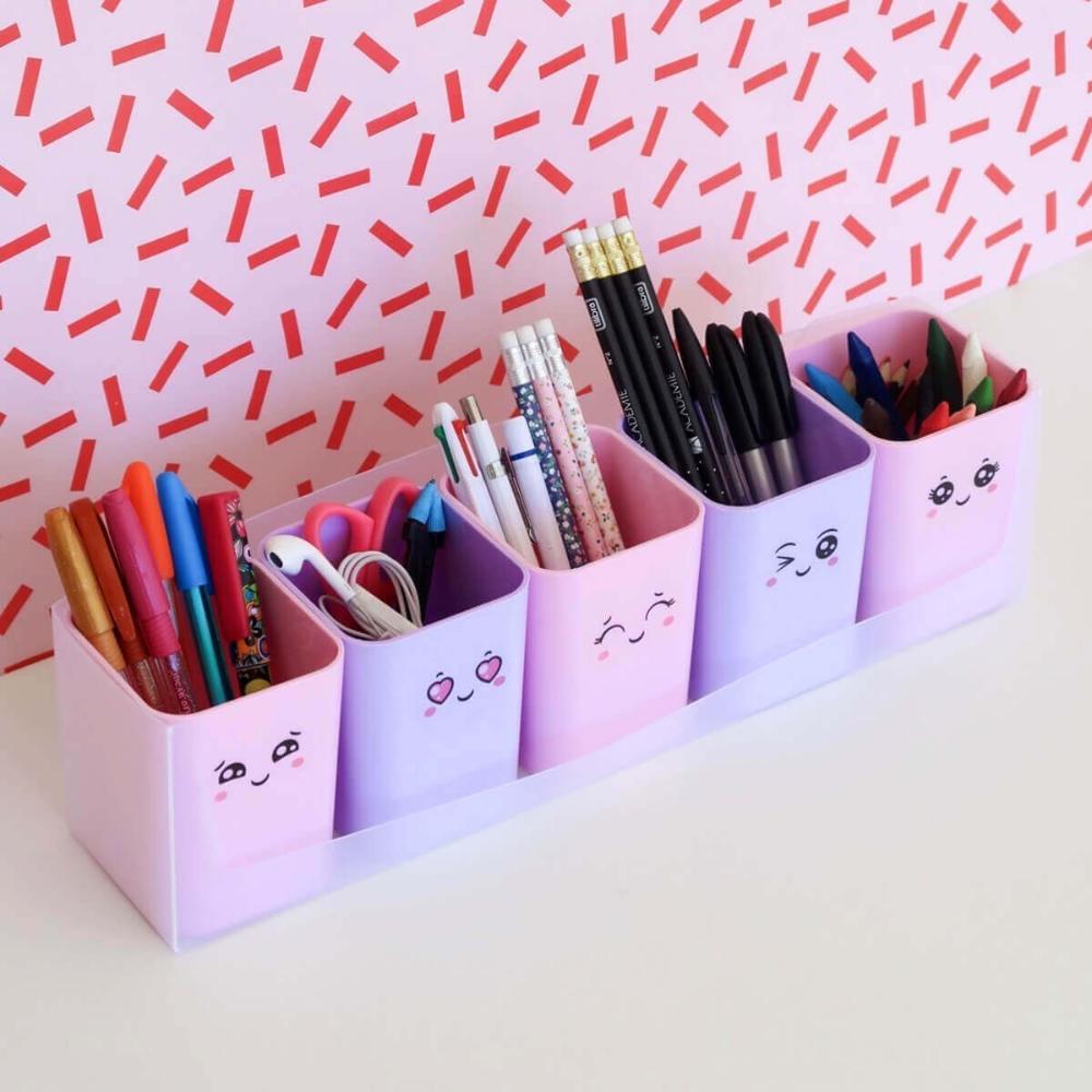 Kit 2 Porta Objetos Organizadores Mesa Escritório 5 Divisões