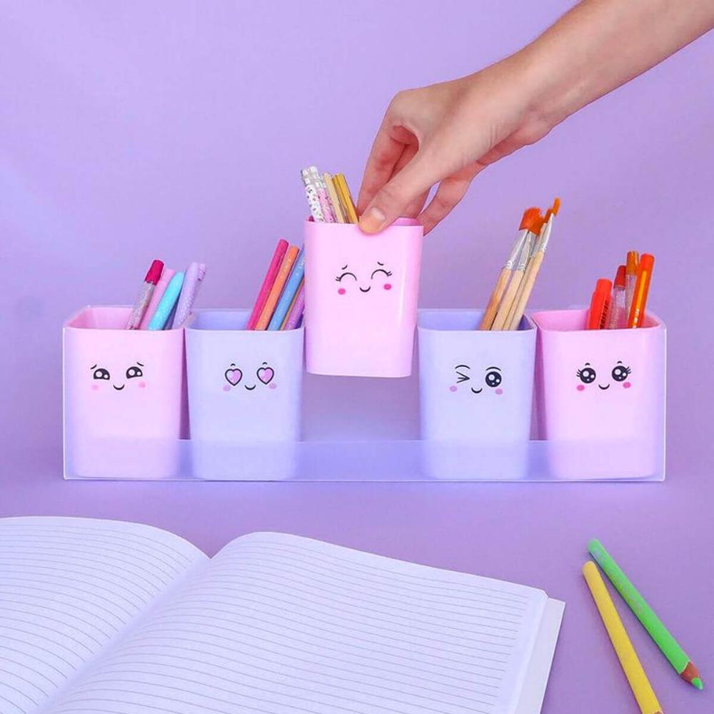 Kit 2 Porta Objetos Organizadores Mesa Escritório 5 Divisões