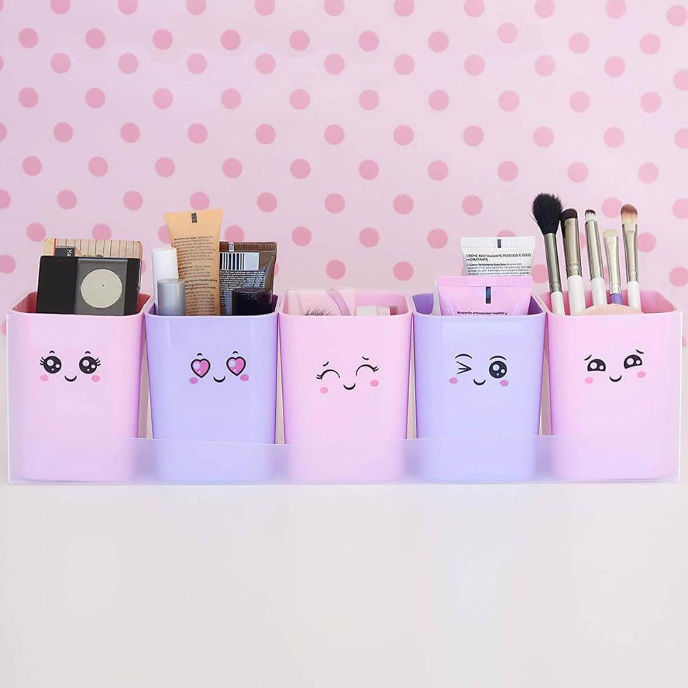 Kit 2 Porta Objetos Organizadores Mesa Escritório 5 Divisões