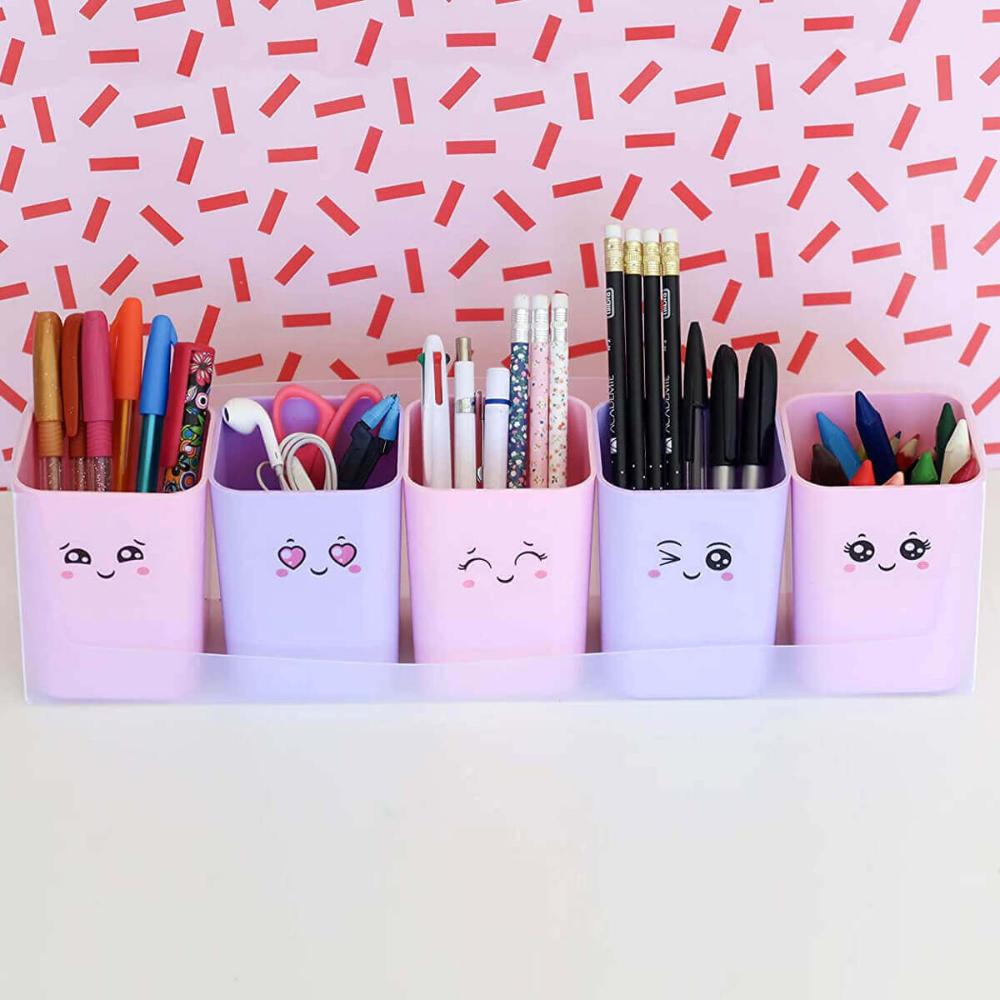 Kit 2 Porta Objetos Organizadores Mesa Escritório 5 Divisões