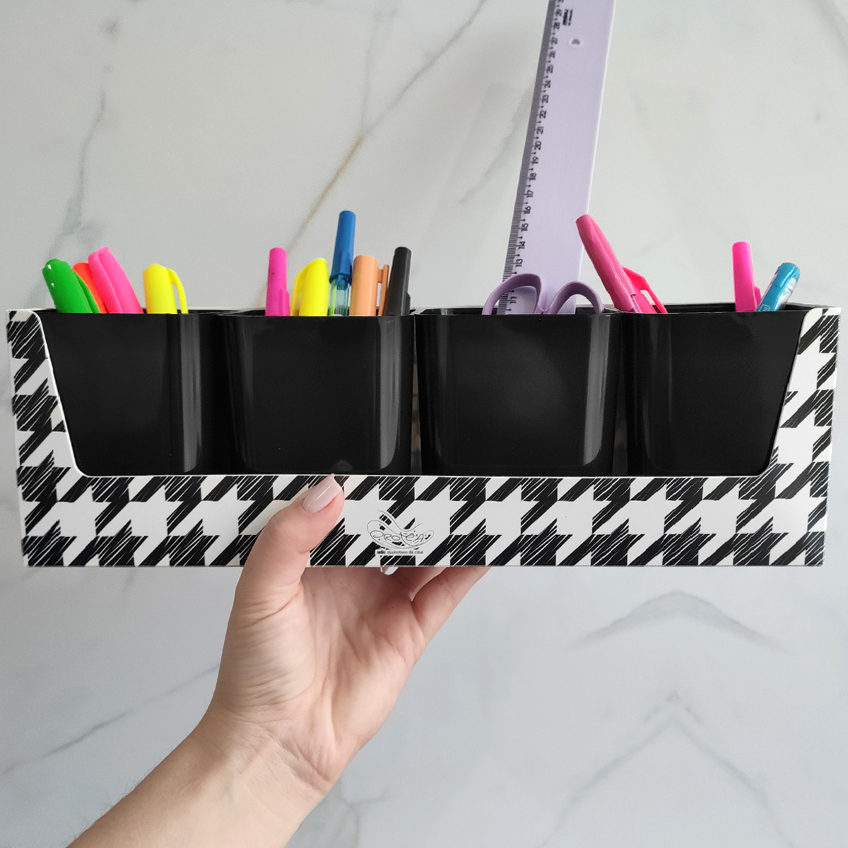 Kit 4 Porta Objetos Com Suporte Pied De Poule Organizador De Escritório Dello