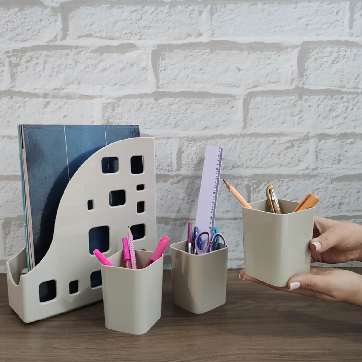 Kit Ambiente  4 em 1 Porta Objetos Organizador Multiuso Mesa Escritório Cinza Dello