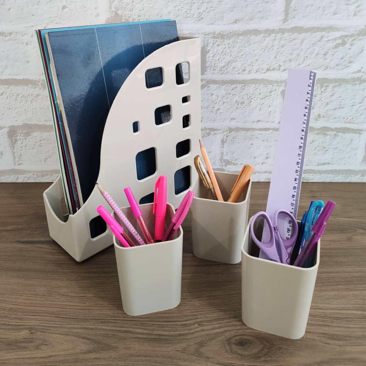 Kit Ambiente  4 em 1 Porta Objetos Organizador Multiuso Mesa Escritório Cinza Dello