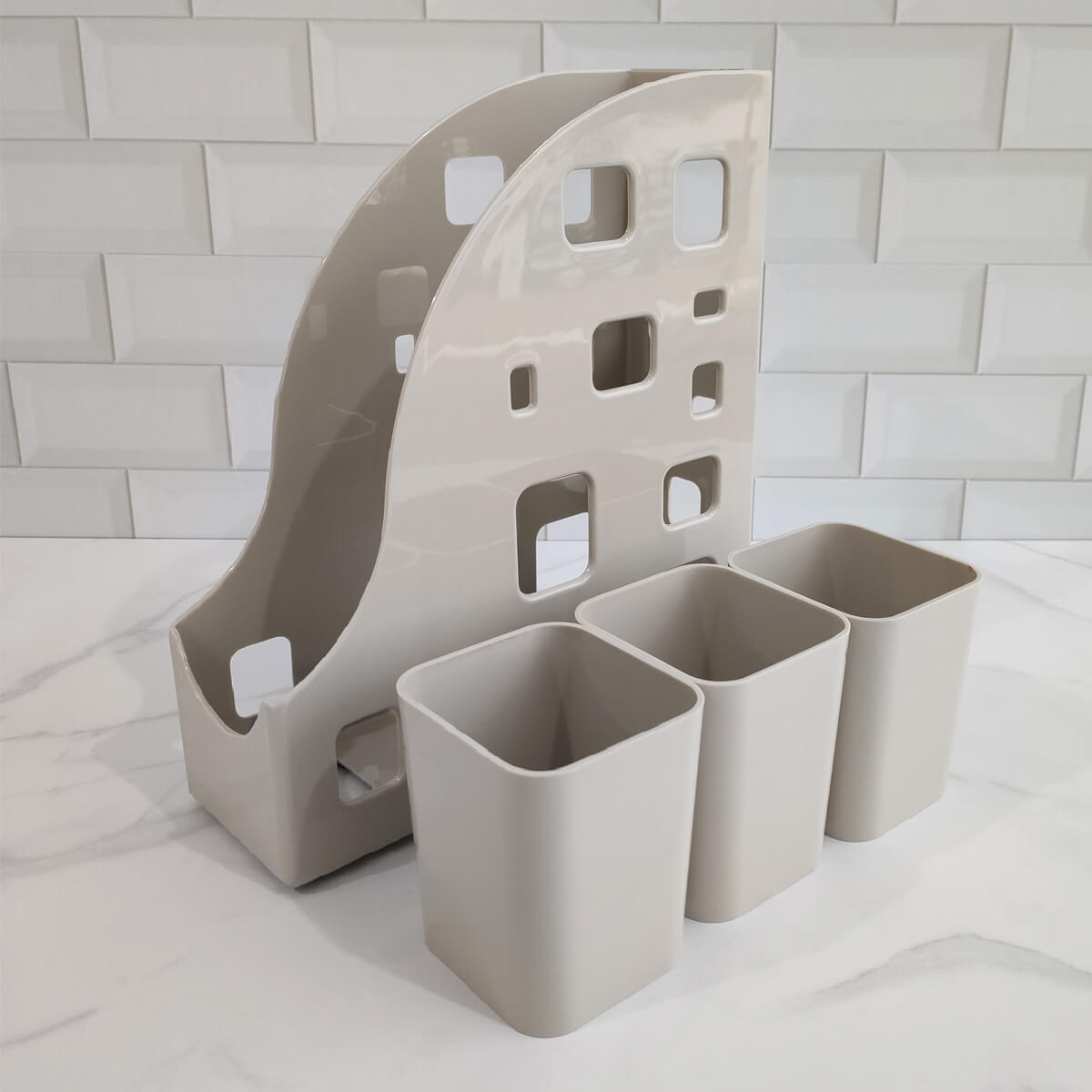 Kit Ambiente  4 em 1 Porta Objetos Organizador Multiuso Mesa Escritório Cinza Dello