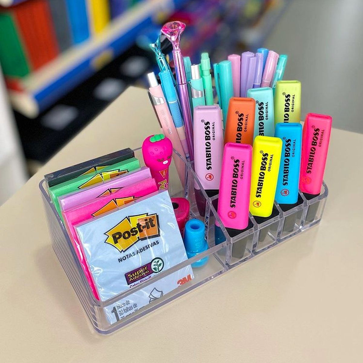 Organizador de Cosméticos Porta Maquiagem Batom de Mesa Bancada Cristal Essencial Dello