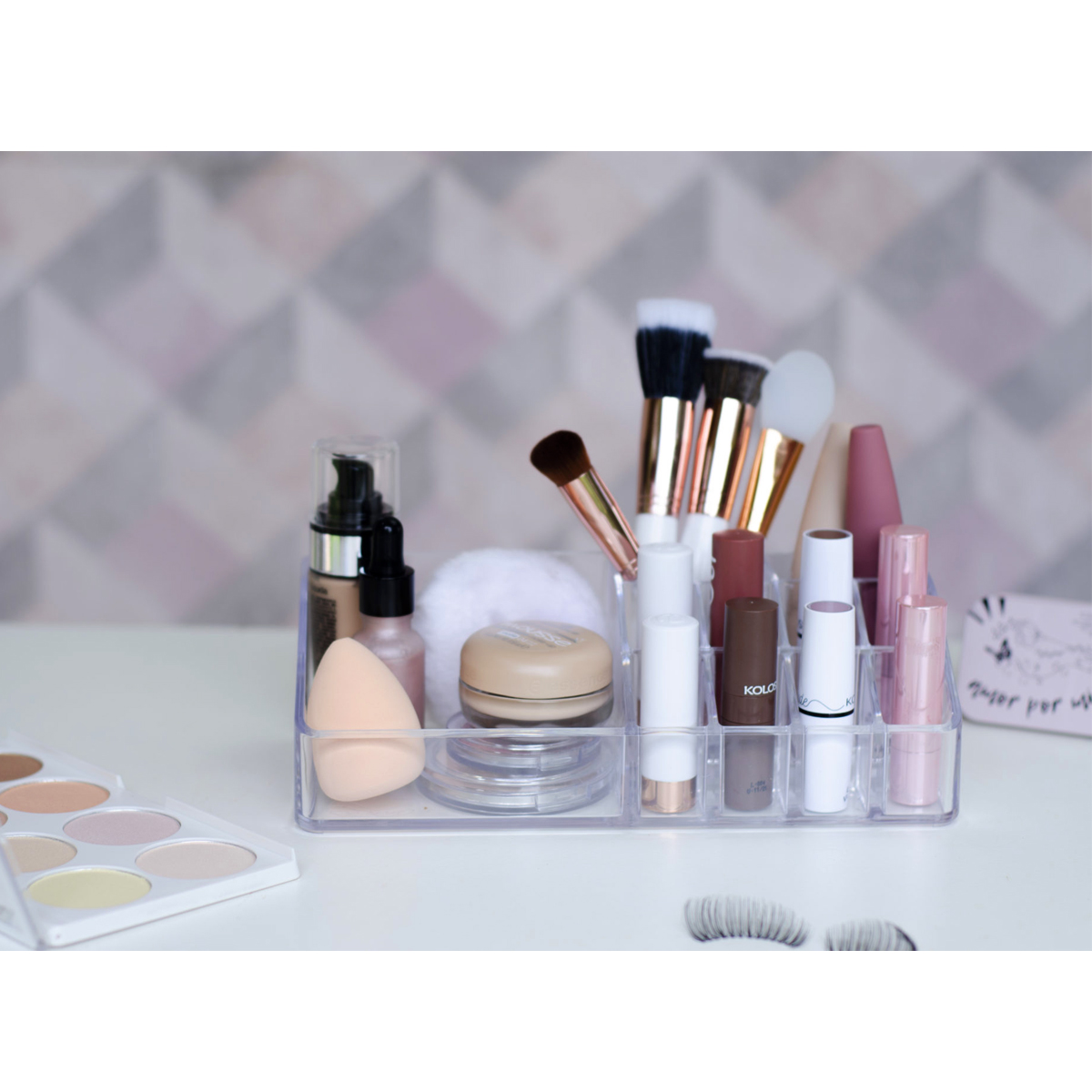 Organizador de Cosméticos Porta Maquiagem Batom de Mesa Bancada Cristal Essencial Dello