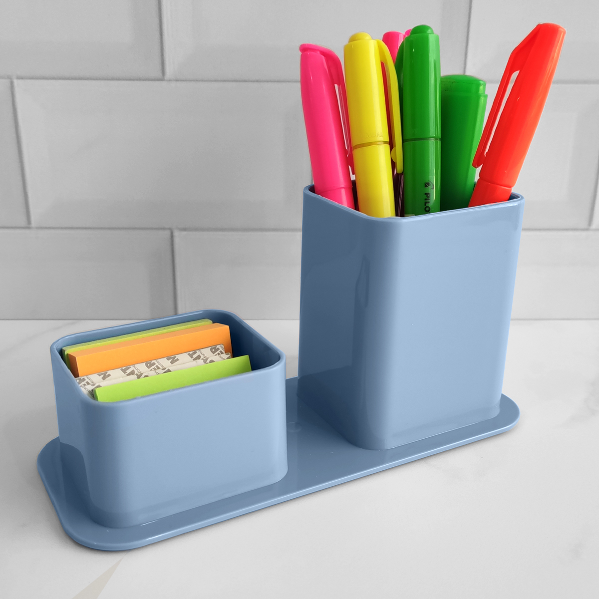 Porta Caneta E Clips Dellocolor Porta Objetos Organizador De Mesa Escritório Azul Claro