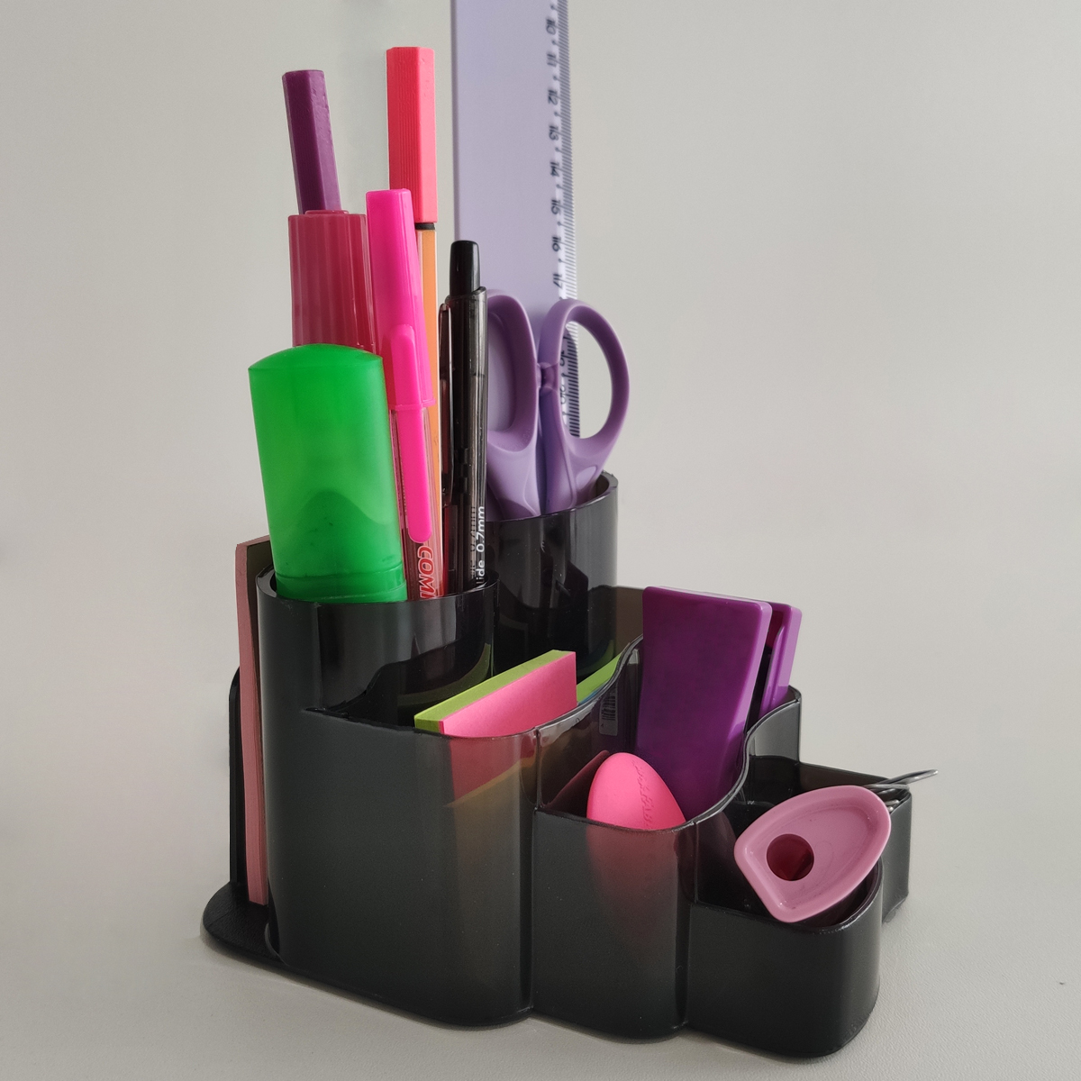 Porta Canetas E Objetos Com 7 Divisórias Organizador De Mesa Escritório Fumê Dellocolor