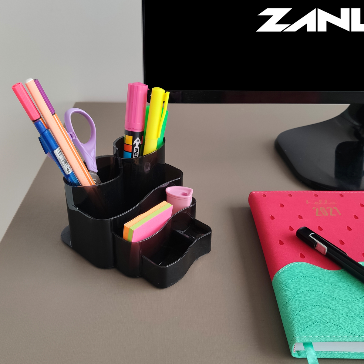 Porta Canetas E Objetos Com 7 Divisórias Organizador De Mesa Escritório Fumê Dellocolor