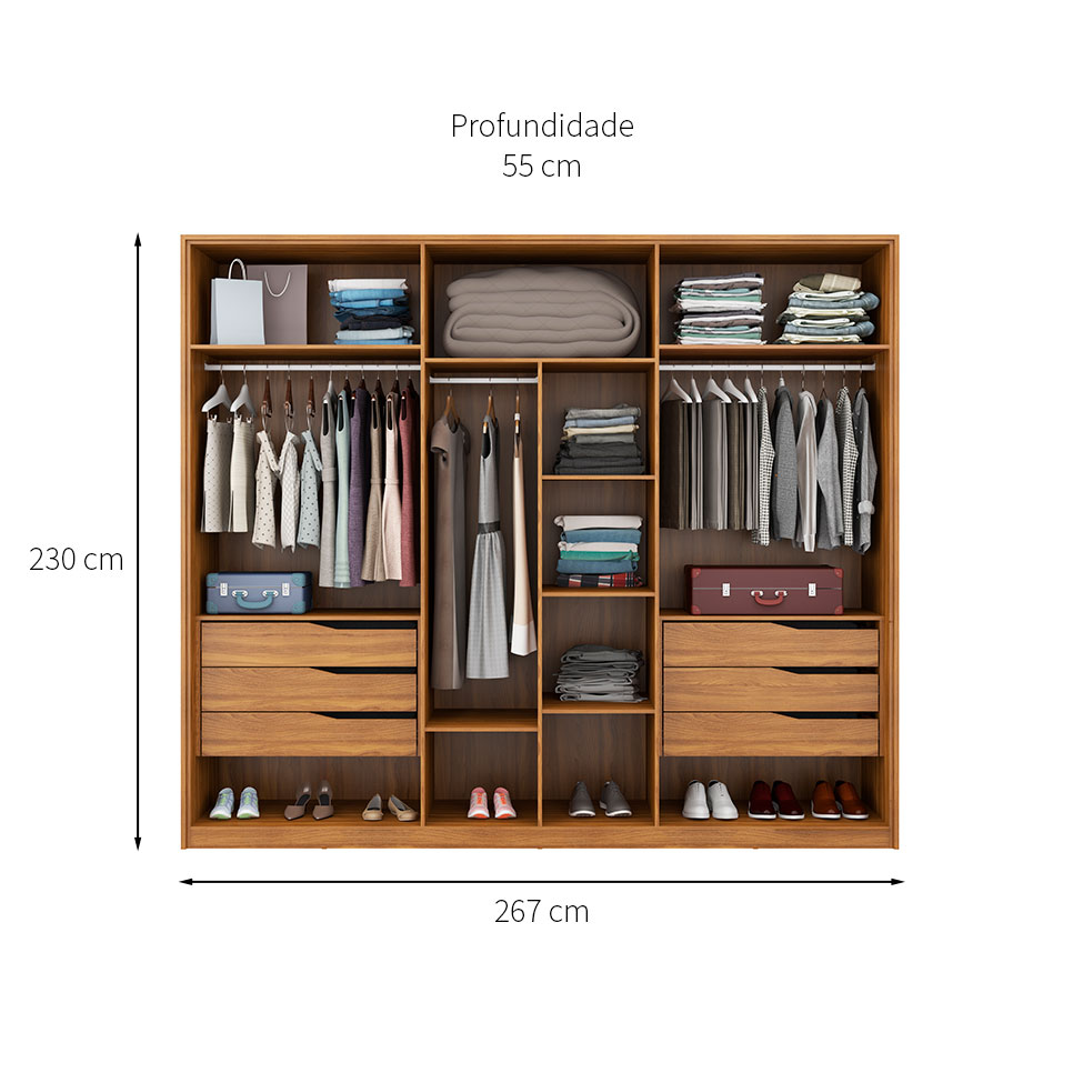 [OUTLET] Guarda-Roupa Casal Atrice 6 PT 6 GV Amendola e Grafito