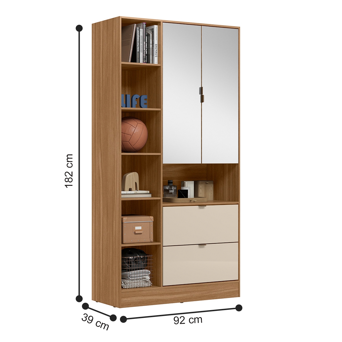 Armário Com Nicho Espelhado 2 Portas Pisa Amêndola Off White