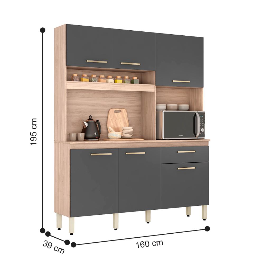 Armário Cozinha Compacta 10 Portas Osaka Avena Grafito