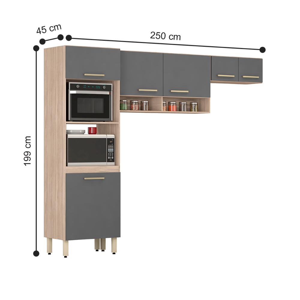 Armário Cozinha Compacta 3 Peças Braga Avena Grafito