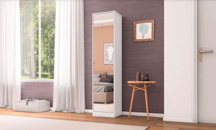 Armário Multiuso com Espelho 1 Porta 4 Prateleiras Branco