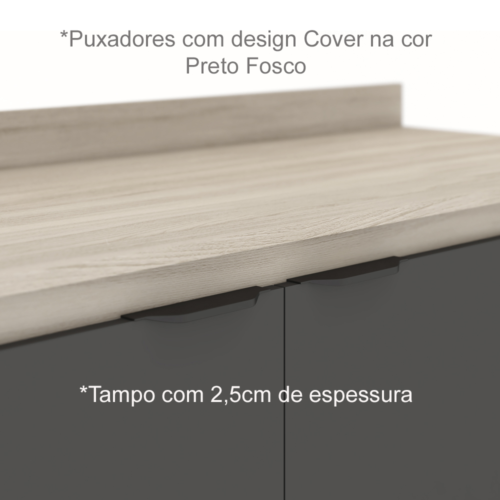 Armario Aereo E Balcao Com Tampo 120cm FI0012 Avena Grafito Demobile