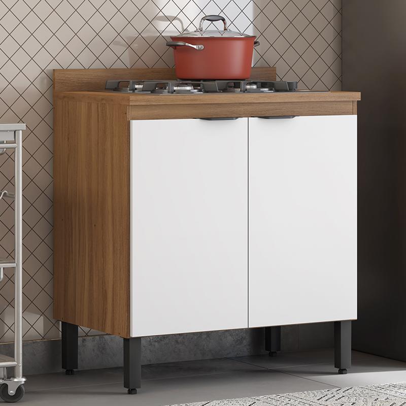 Balcão Firenze 2 Portas 80cm Amêndola/Branco com Tampo MDP - Demóbile