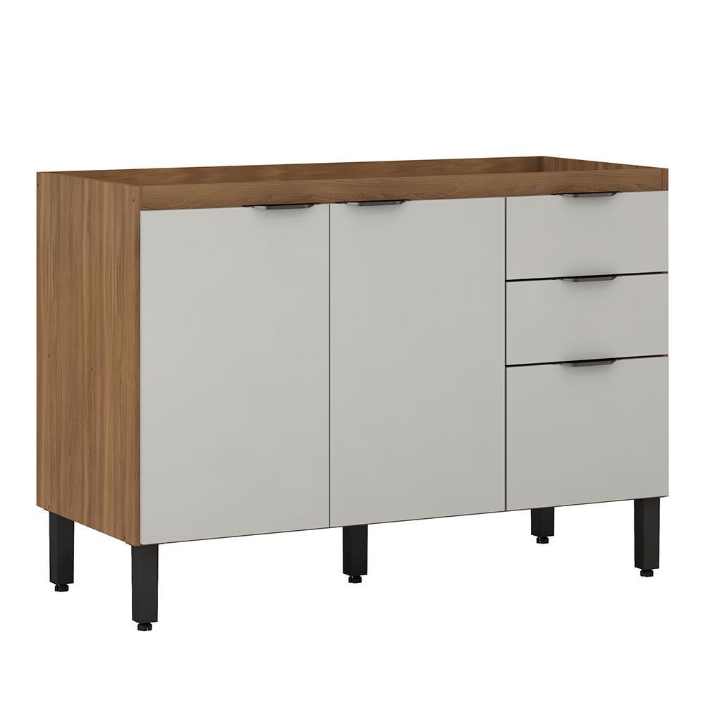 Balcão Firenze Pia 120cm 3 Portas 2 Gavetas Amêndola/Nude Prime sem Tampo - Demóbile