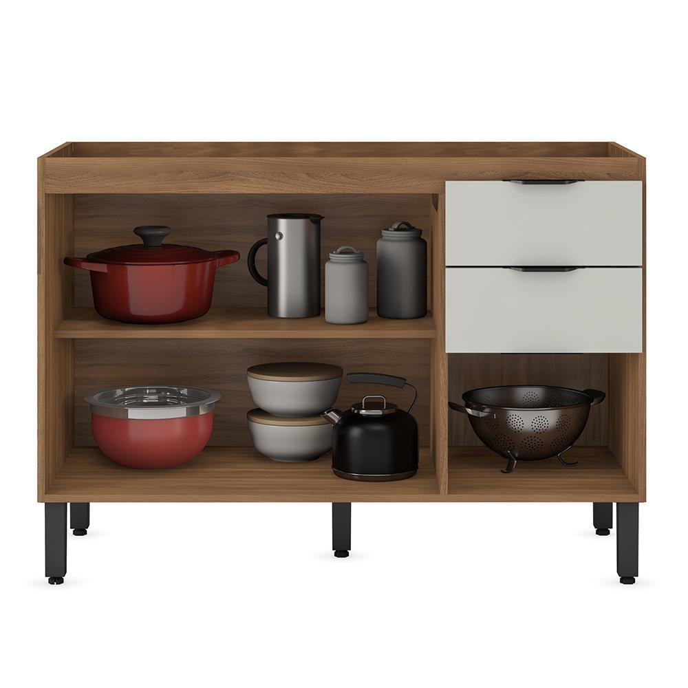 Balcão Firenze Pia 120cm 3 Portas 2 Gavetas Amêndola/Nude Prime sem Tampo - Demóbile
