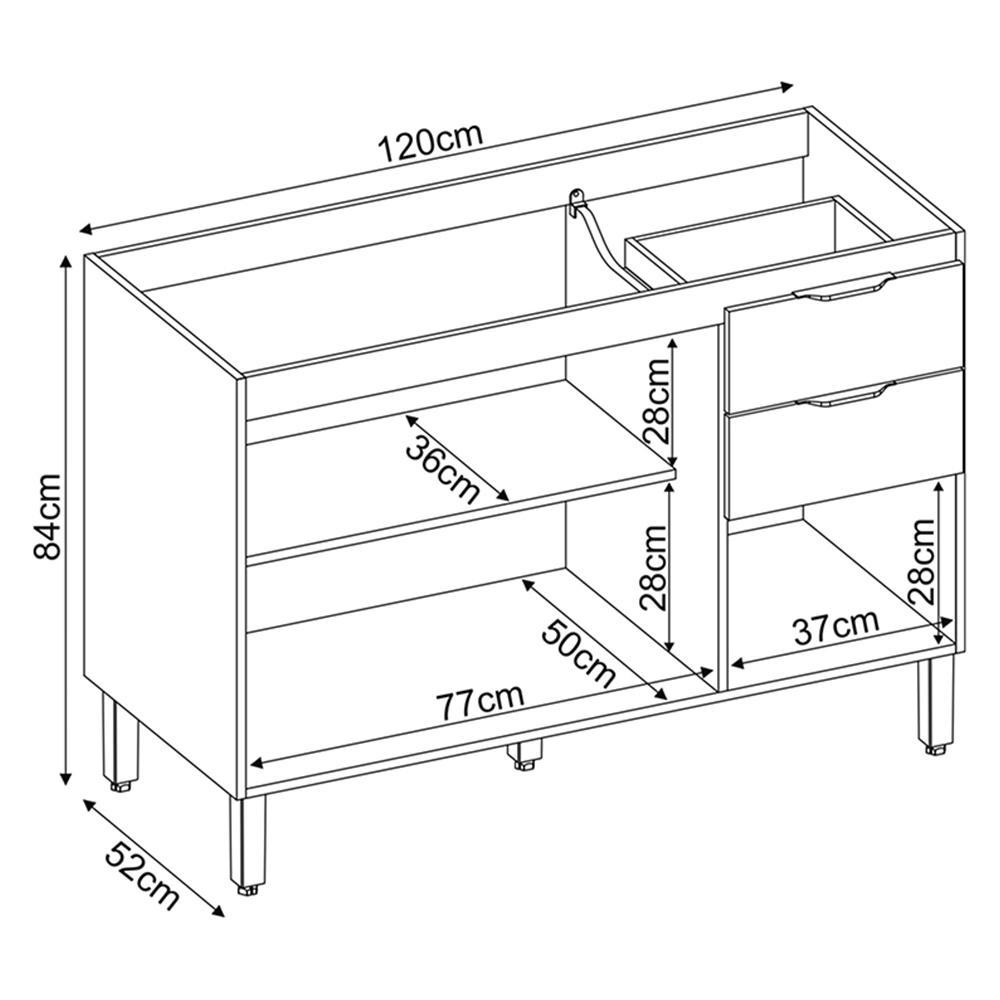 Balcão Firenze Pia 120cm 3 Portas 2 Gavetas Amêndola/Nude Prime sem Tampo - Demóbile