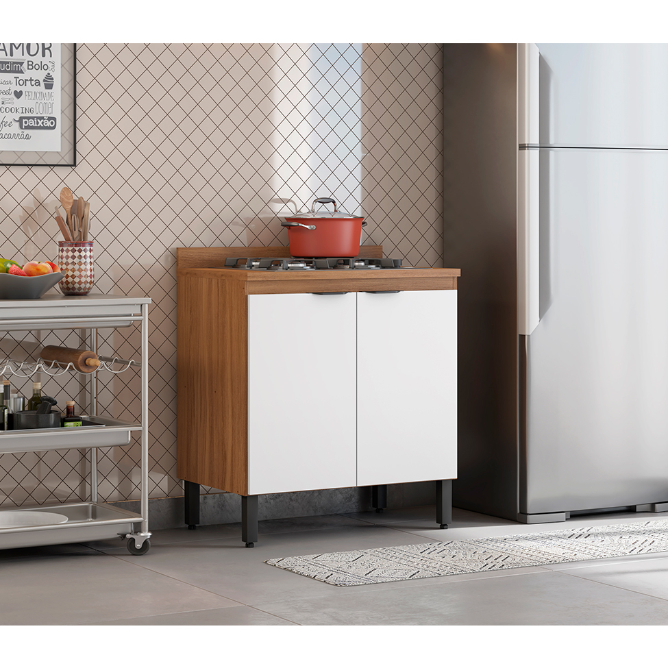 Balcão de Cozinha Firenze com Tampo 2 Portas Amendola e Branco