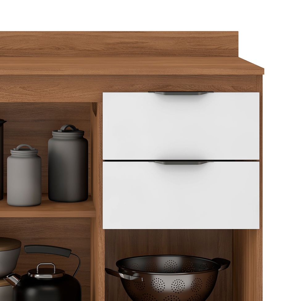 Balcão de Cozinha Firenze com Tampo 3 Portas 2 Gavetas Amendola e Branco