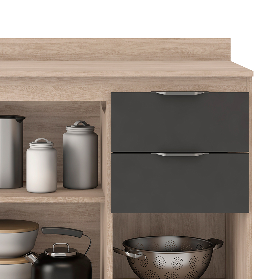Balcão de Cozinha Firenze com Tampo 3 Portas 2 Gavetas Avena e Grafito