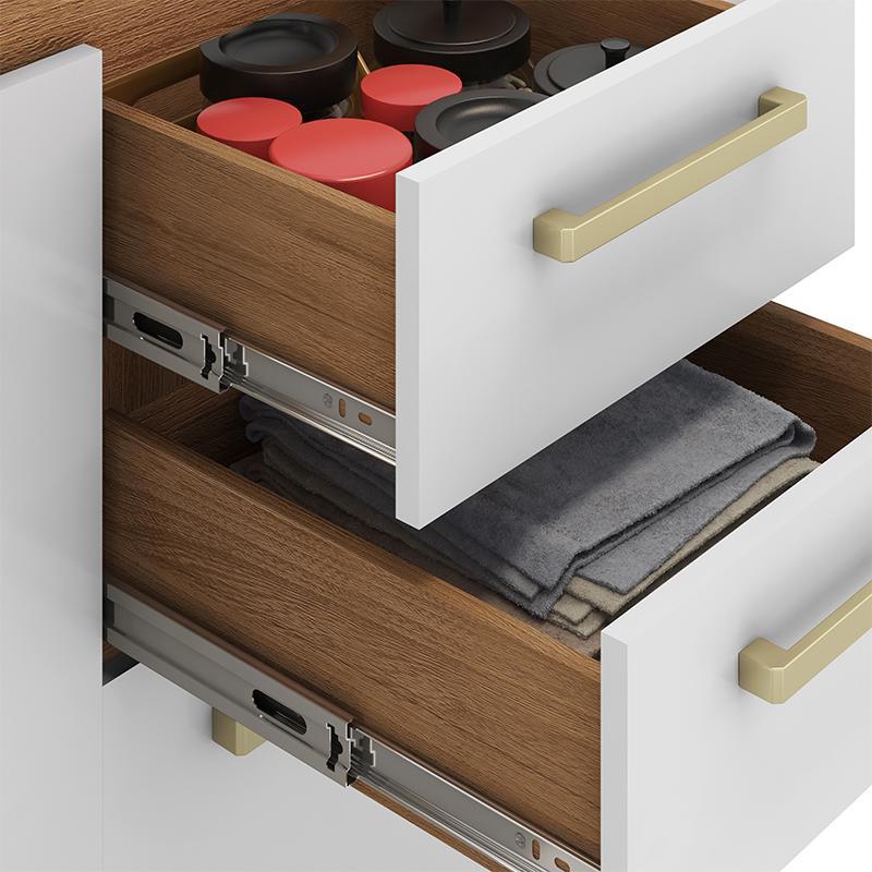 Balcão de Cozinha Miss 3 Portas e 2 Gavetas Amêndola/Branco com Tampo MDP - Demóbile  