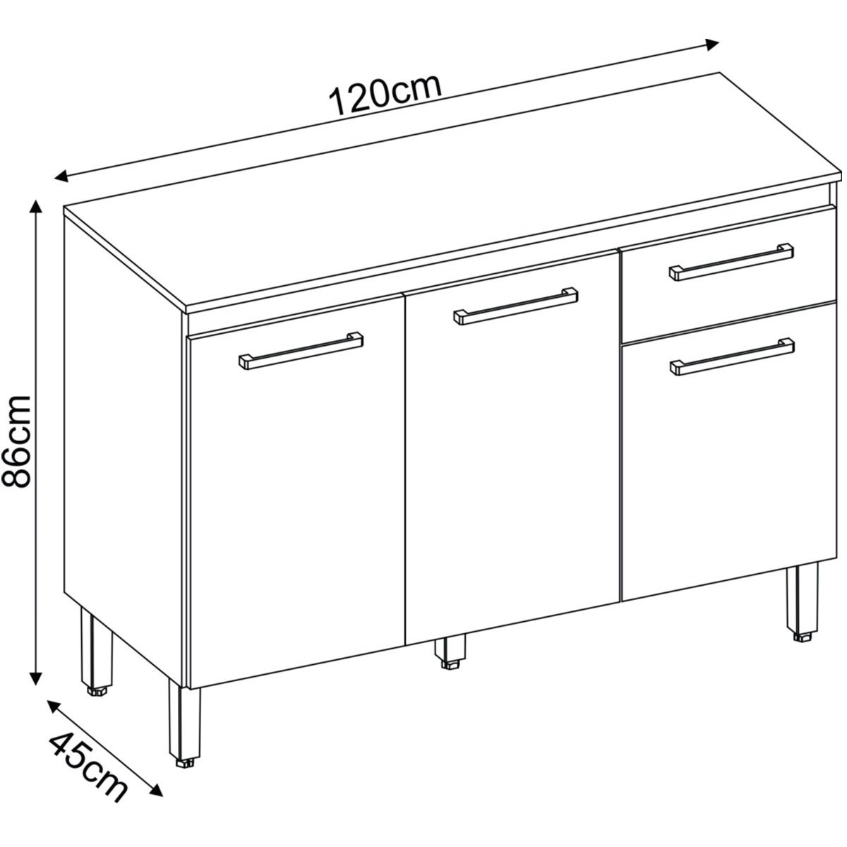 Balcão para Cozinha 3 Portas 1 Gaveta 120 cm Sandra Amendola/Branco