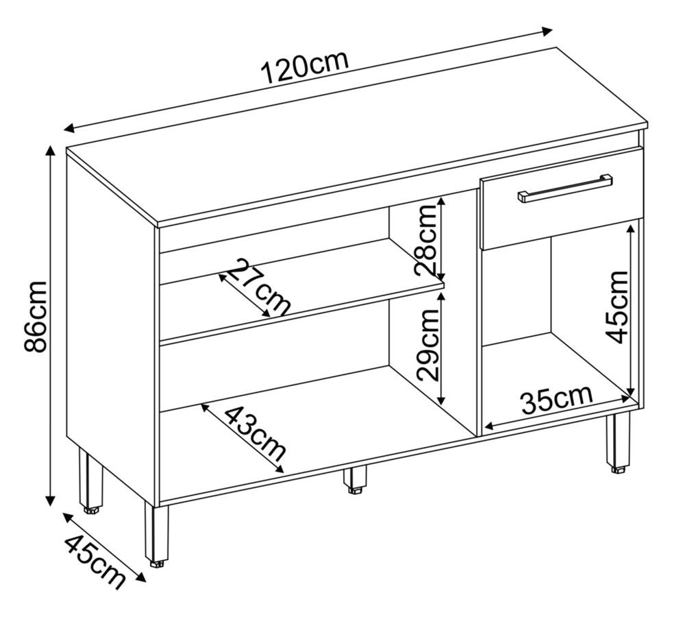 Balcao Para Cozinha 120 CM Dama 93101 Amendola Branco Demobile