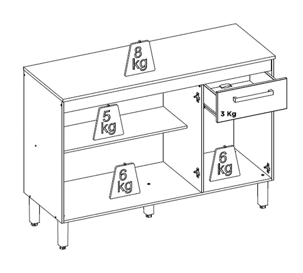 Balcao Para Cozinha 120 CM Dama 93101 Amendola Branco Demobile