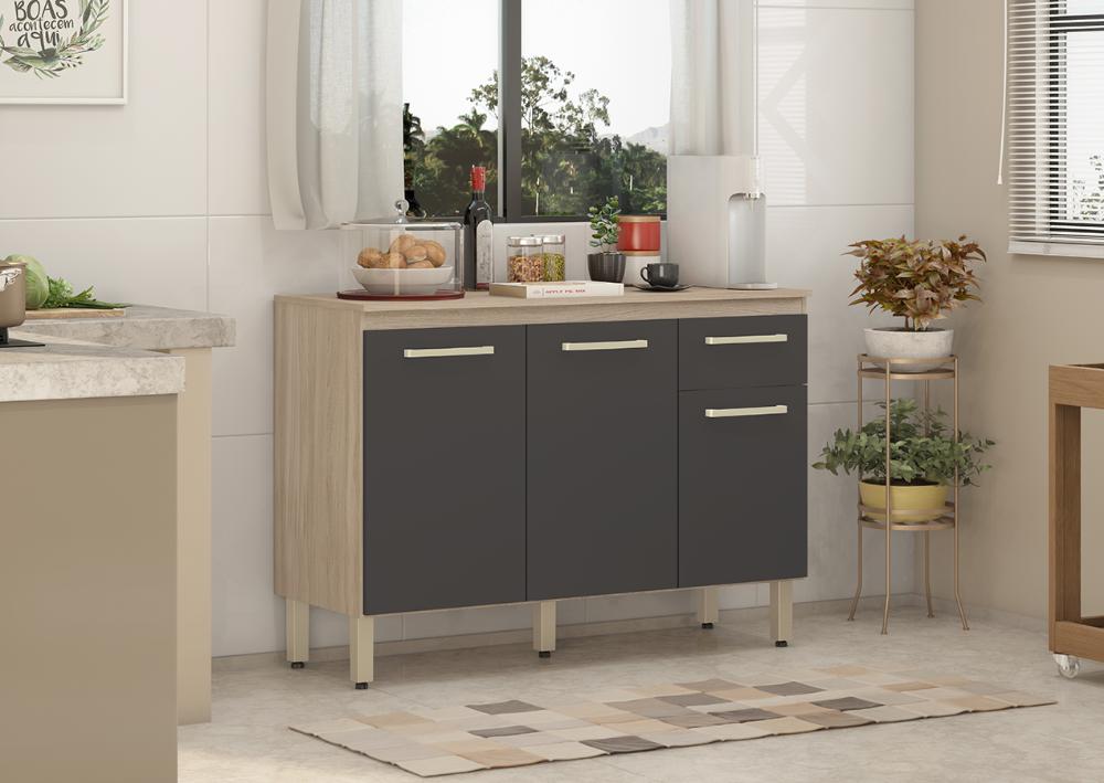 Balcao Para Cozinha 120 CM Dama 93101 Avena Grafito Demobile