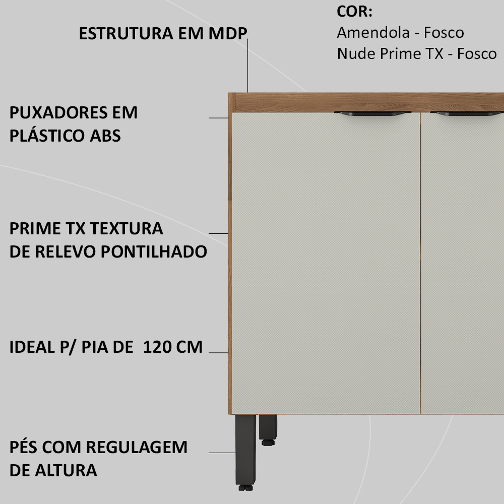 Balcao Sem Tampo Para Pia 120cm 93231 Amendola Nude Prime Tx Demobile