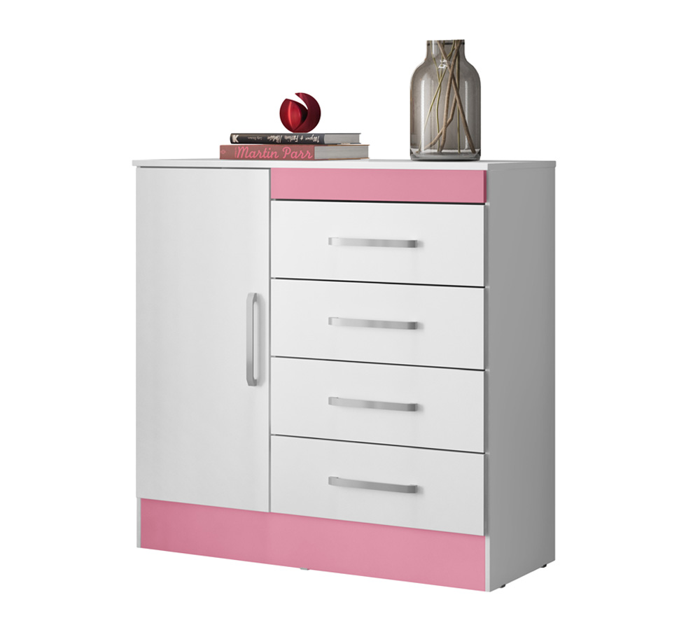 Cômoda 04 Gavetas Montevideu Branco Rosa Flex Demobile