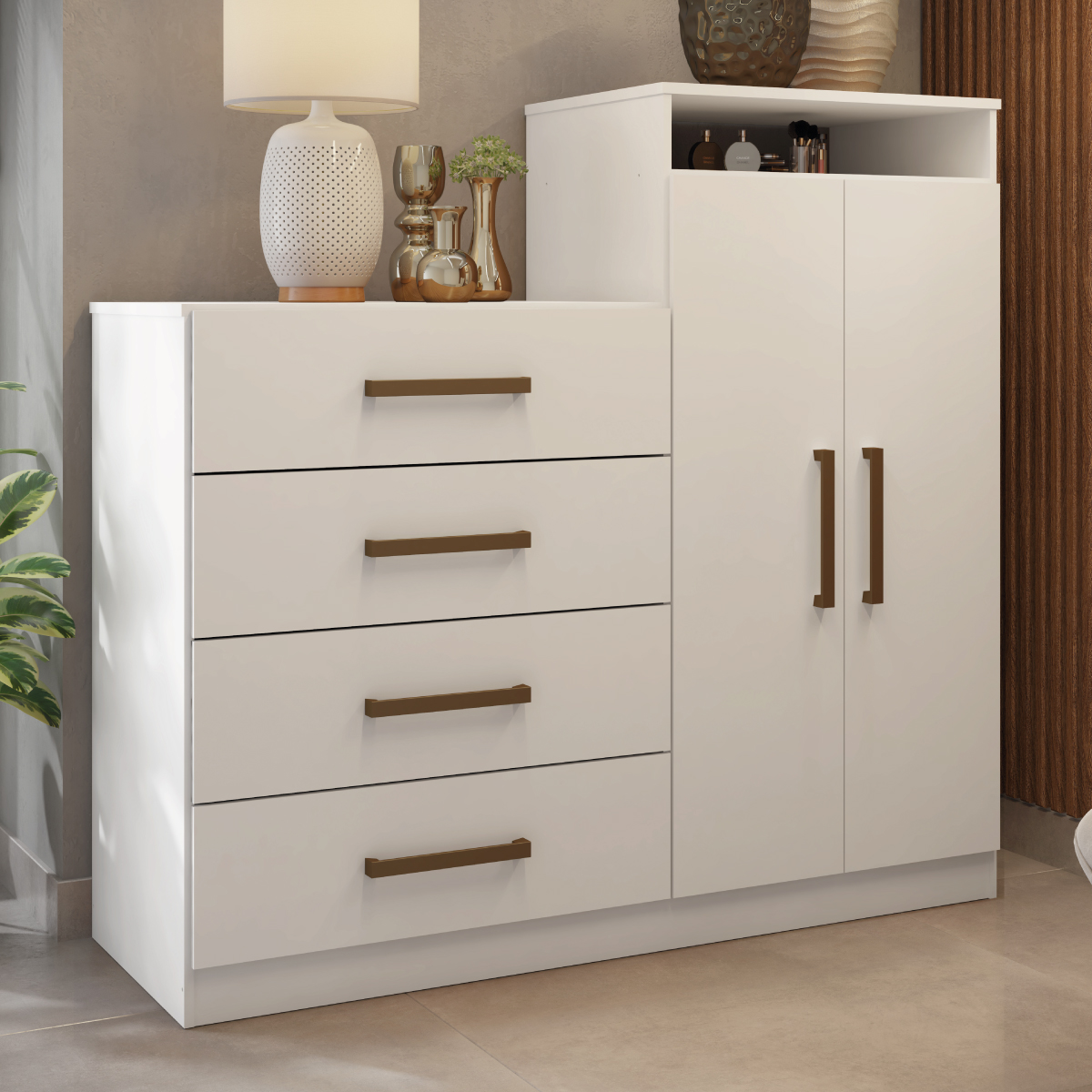 Cômoda Áurea 2 Portas 4 Gavetas 1,20 m - Comoda para Quarto - Demobile