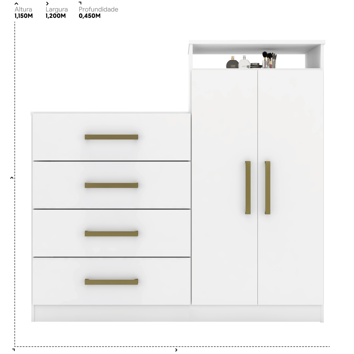 Cômoda Áurea 2 Portas 4 Gavetas 1,20 m - Comoda para Quarto - Demobile