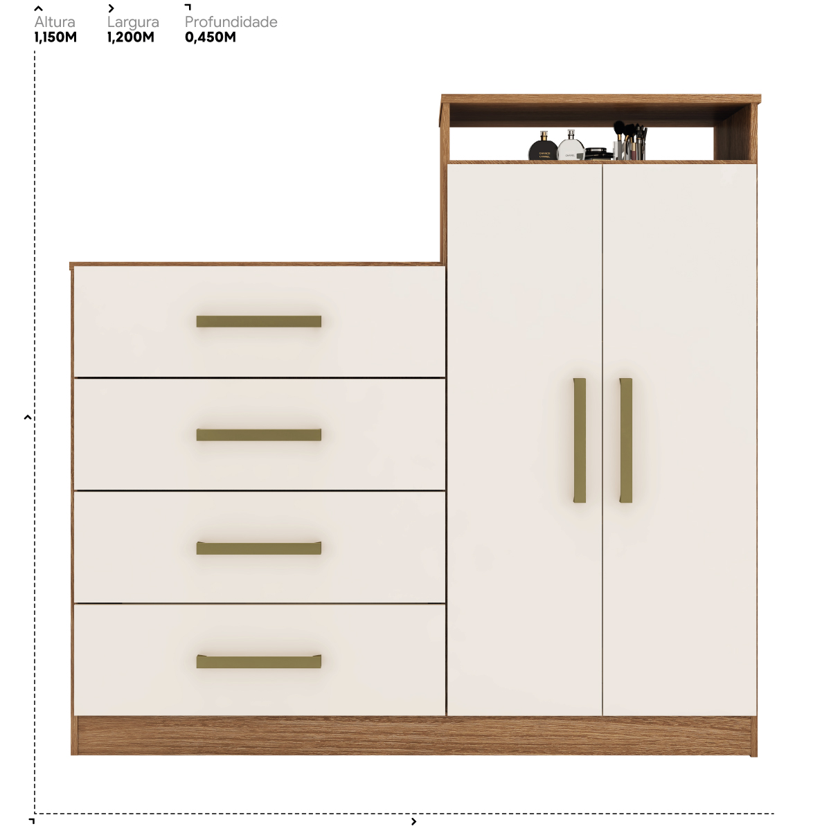 Cômoda Áurea 2 Portas 4 Gavetas 1,20 m - Comoda para Quarto - Demobile