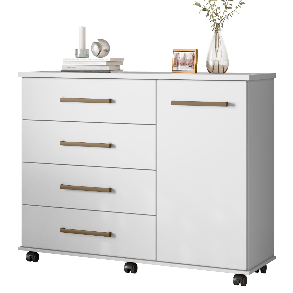 Cômoda Flora 1 Porta 4 Gavetas 1,25 m - Comoda para Quarto - Demobile