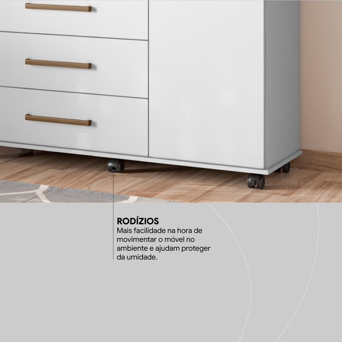 Cômoda Flora 1 Porta 4 Gavetas 1,25 m - Comoda para Quarto - Demobile