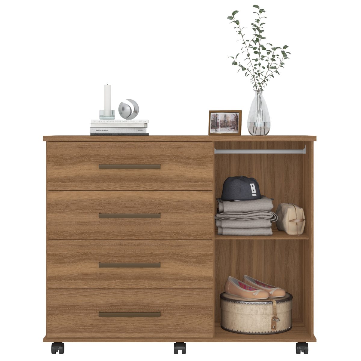 Cômoda Flora 1 Porta 4 Gavetas 1,25 m - Comoda para Quarto - Demobile