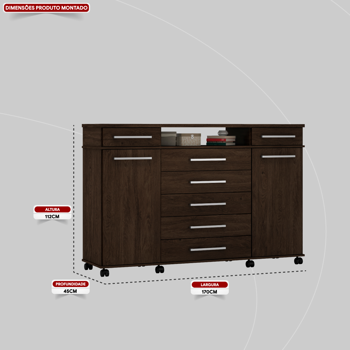 Cômoda London 2 Portas 7 Gavetas 1,70 m - Comoda para Quarto - Demobile
