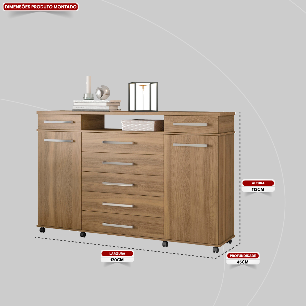 Cômoda London 2 Portas 7 Gavetas 1,70 m - Comoda para Quarto - Demobile