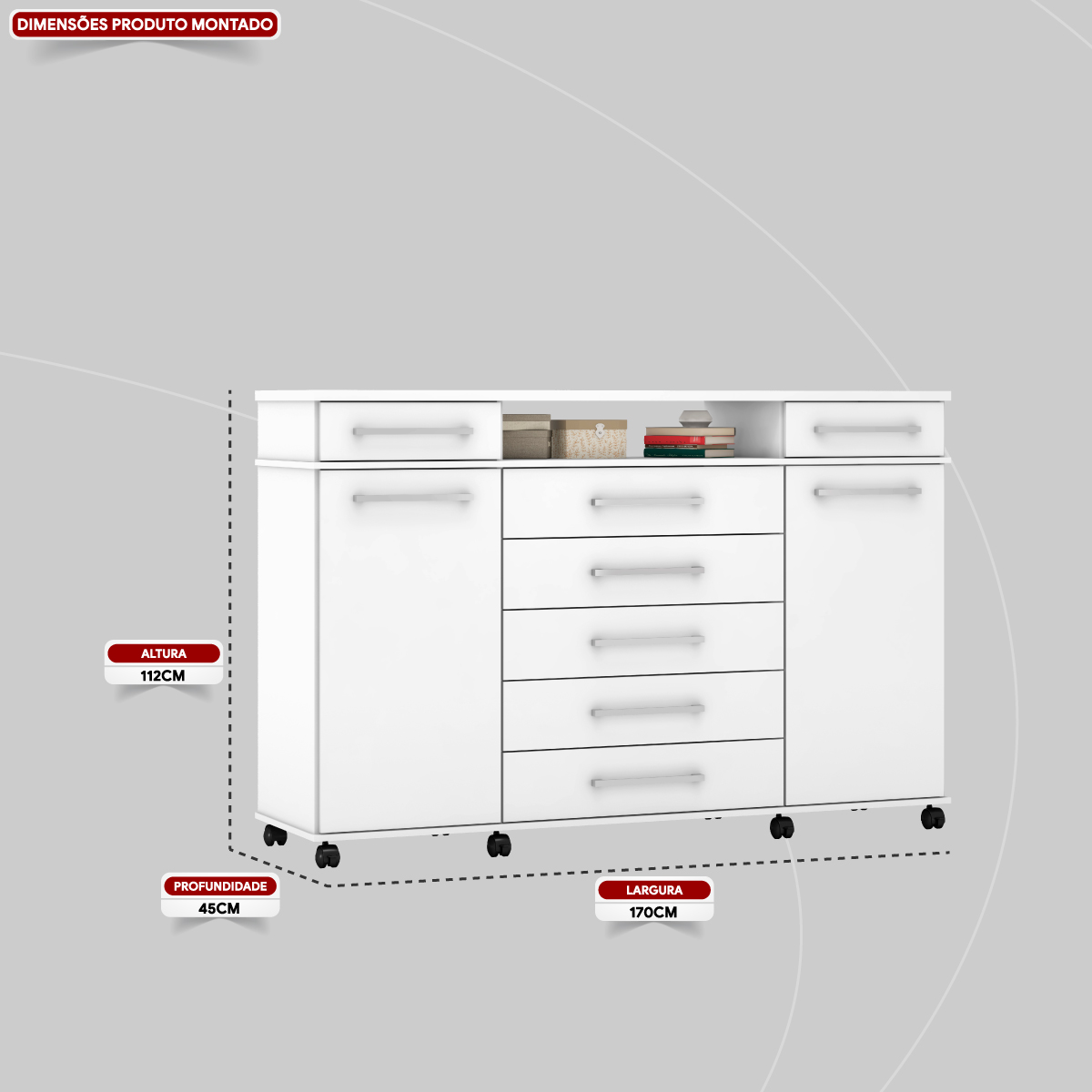 Cômoda London 2 Portas 7 Gavetas 1,70 m - Comoda para Quarto - Demobile