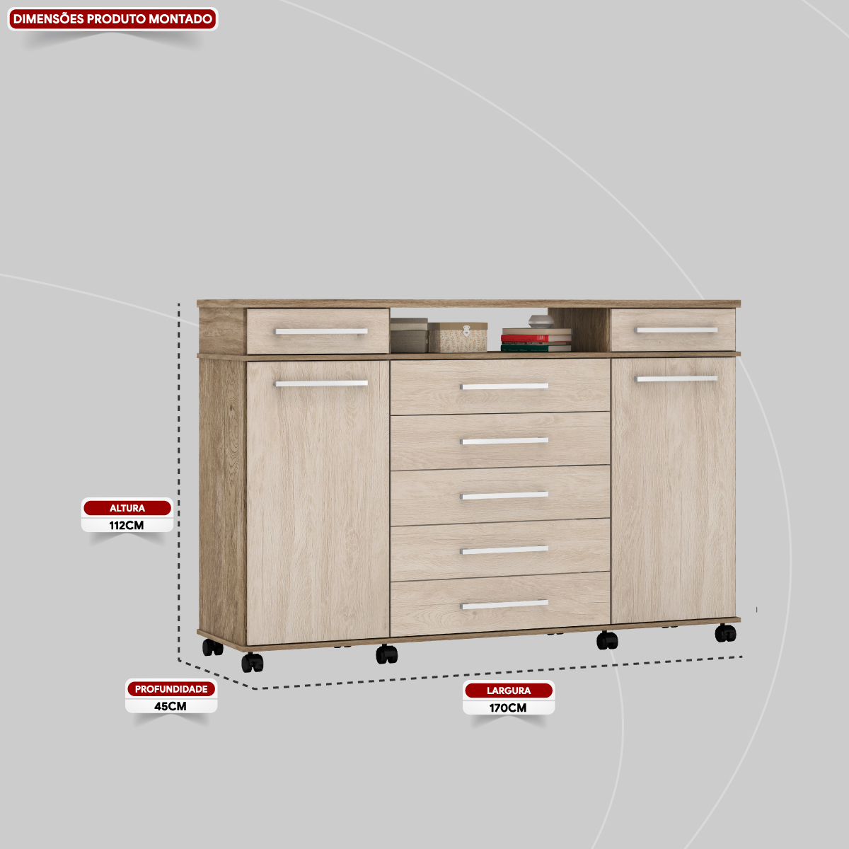 Cômoda London 2 Portas 7 Gavetas 1,70 m - Comoda para Quarto - Demobile