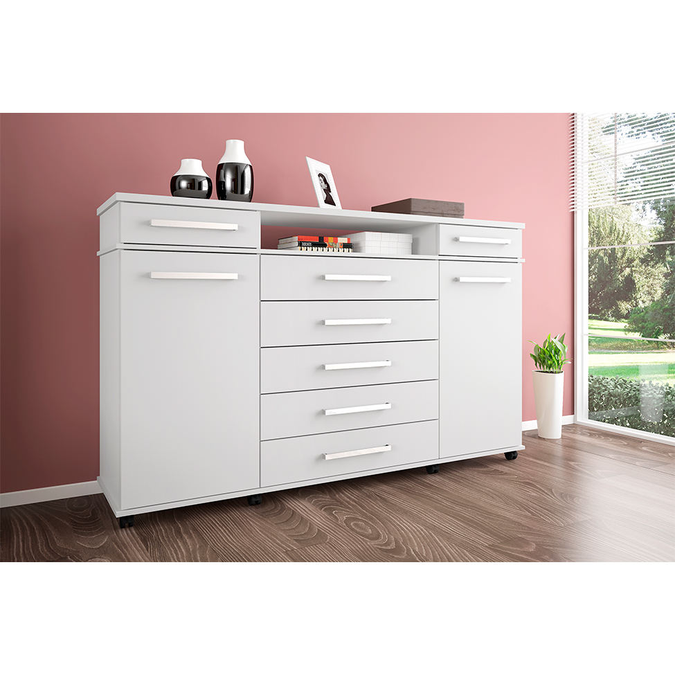 Cômoda London 2 Portas 7 Gavetas Branco