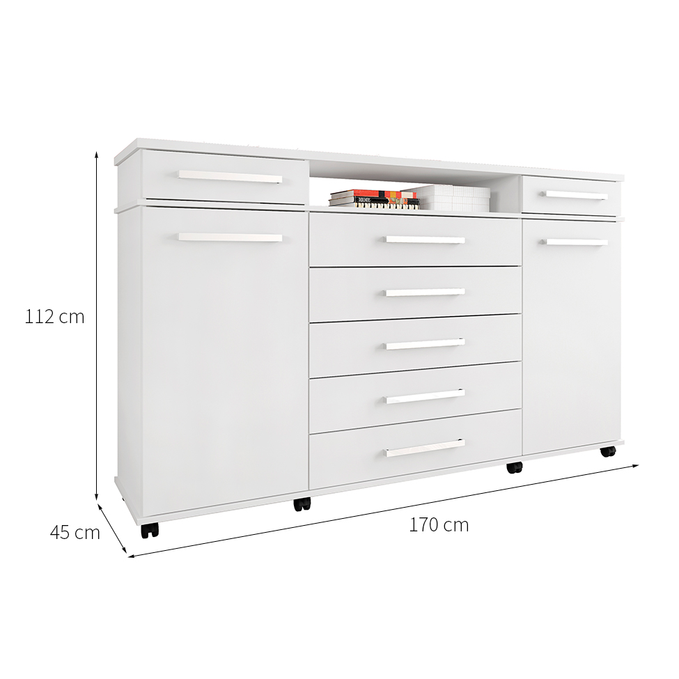Cômoda London 2 Portas 7 Gavetas Branco