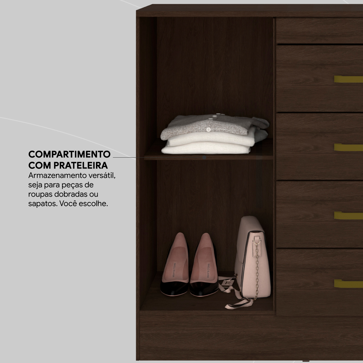 Cômoda Montevidéu 1 Porta 4 Gavetas 91 cm - Comoda para Quarto - Demobile