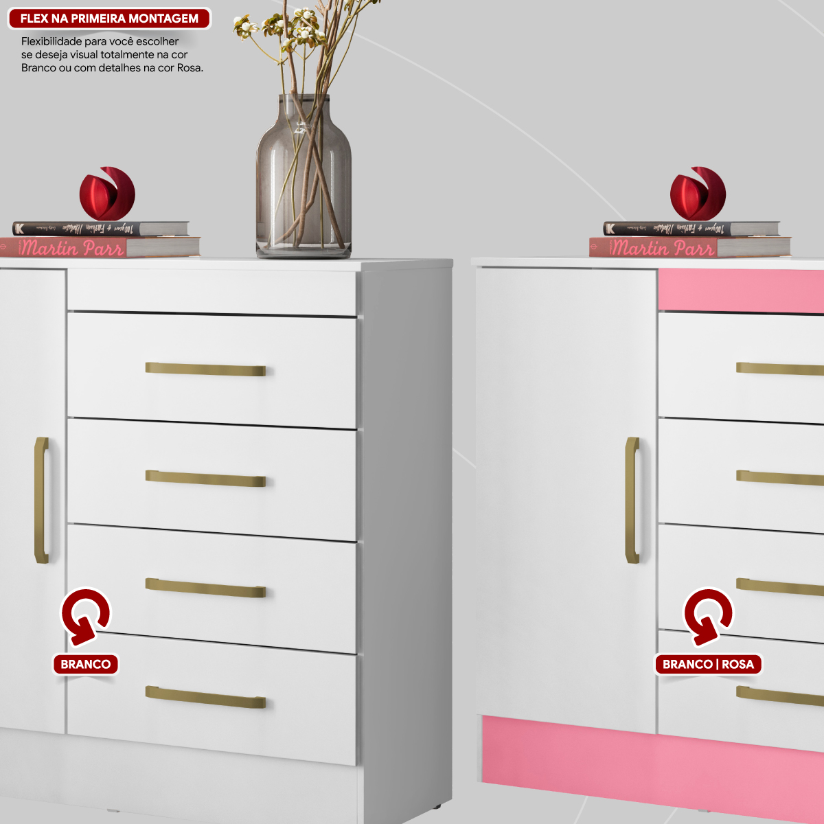 Cômoda Montevidéu 1 Porta 4 Gavetas 91 cm - Comoda para Quarto - Demobile