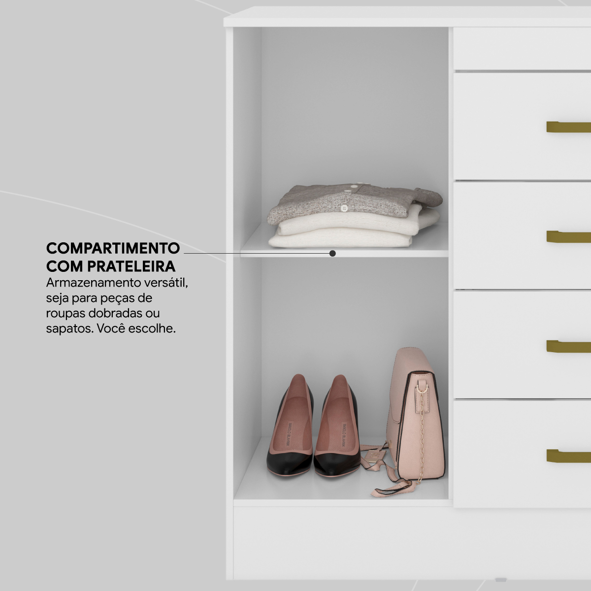 Cômoda Montevidéu 1 Porta 4 Gavetas 91 cm - Comoda para Quarto - Demobile