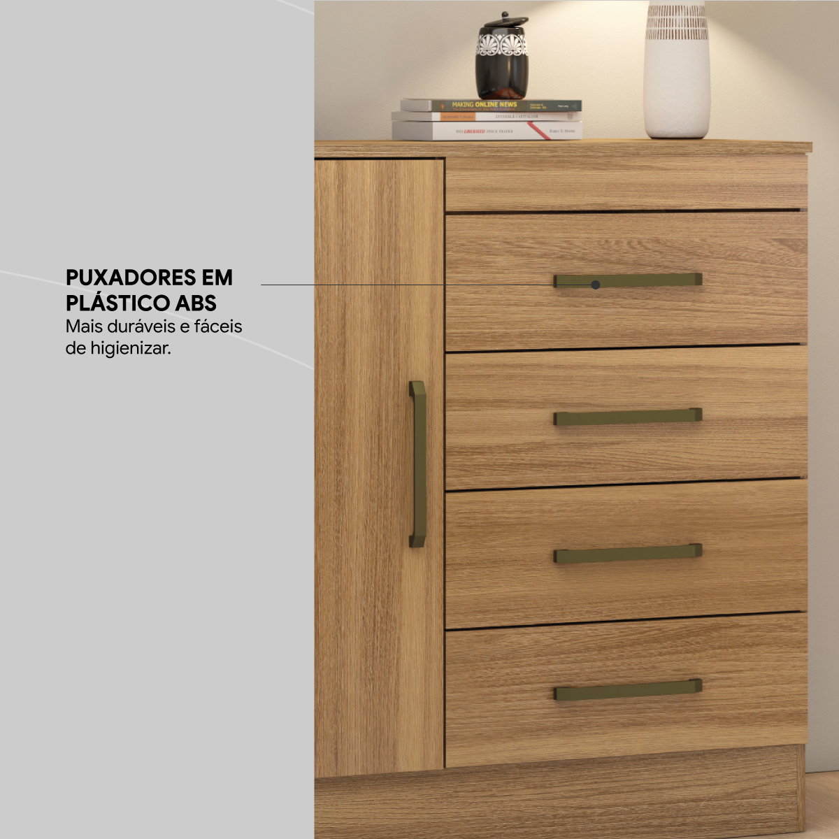 Cômoda Montevidéu 1 Porta 4 Gavetas 91 cm - Comoda para Quarto - Demobile