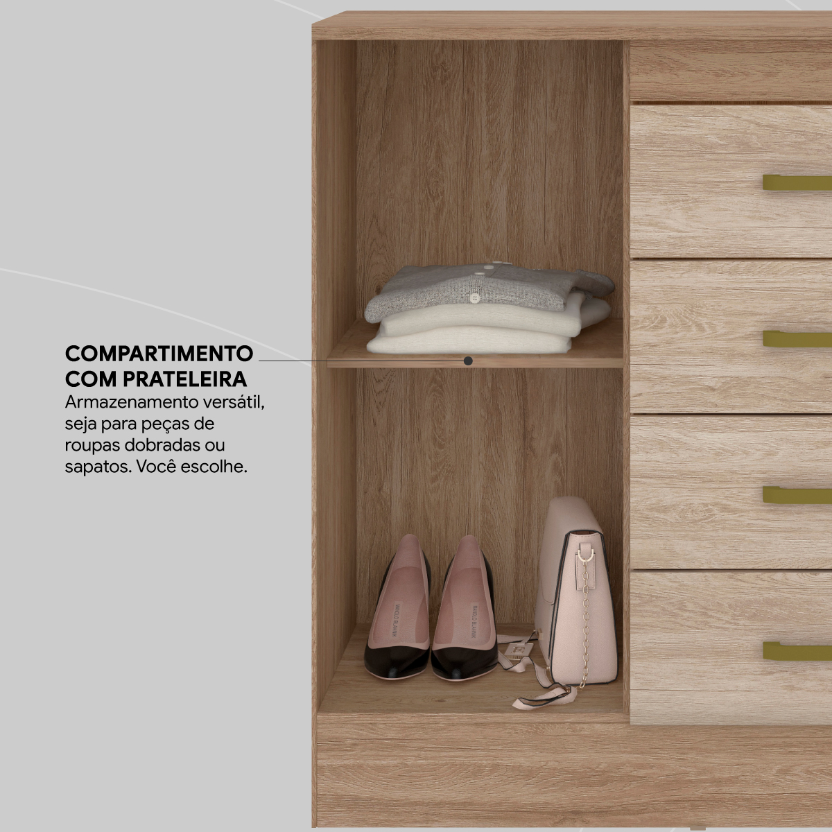 Cômoda Montevidéu 1 Porta 4 Gavetas 91 cm - Comoda para Quarto - Demobile